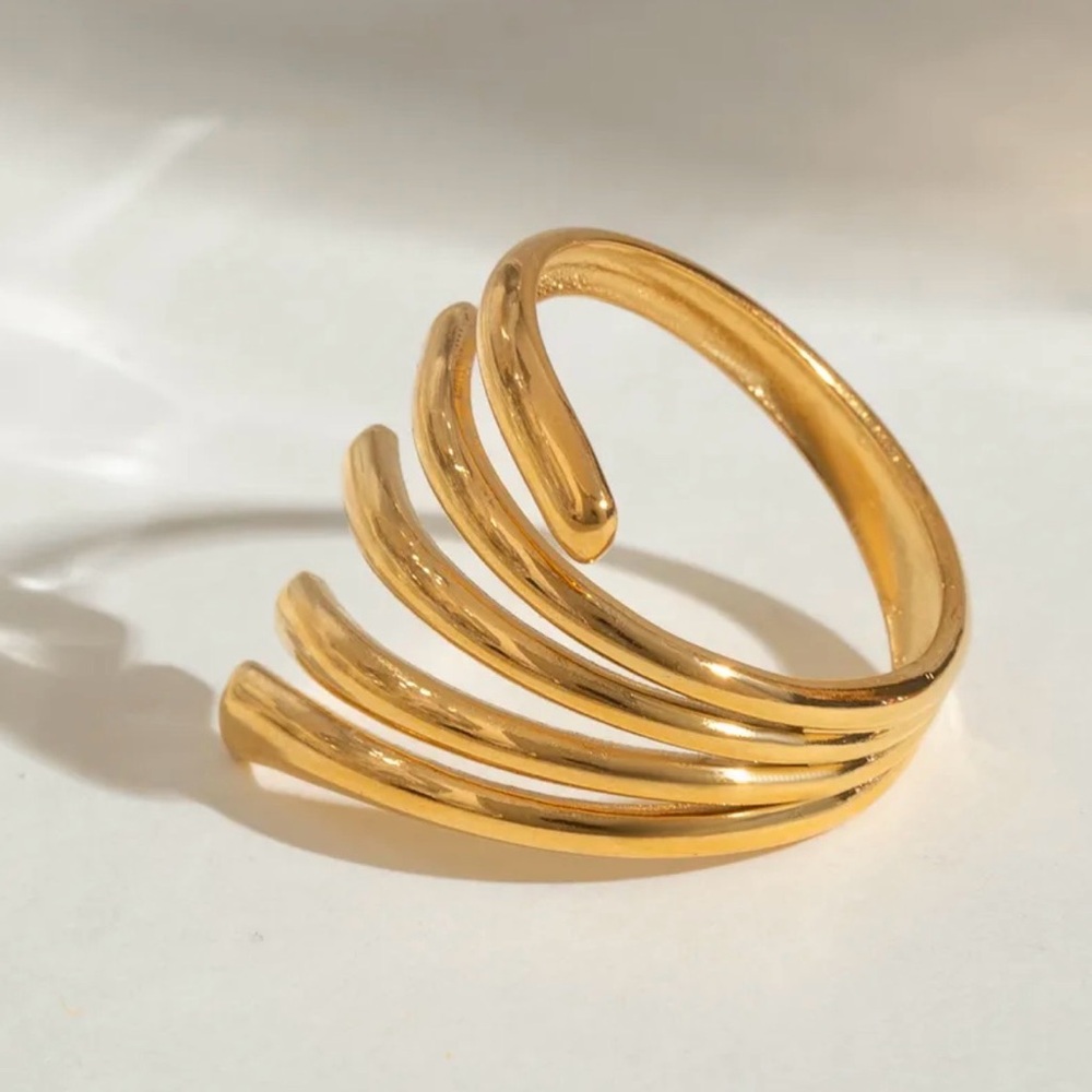 Gold PVD Coated Stainless Steel Sculptural Open Ring – Adjustable - Picture 4 of 6